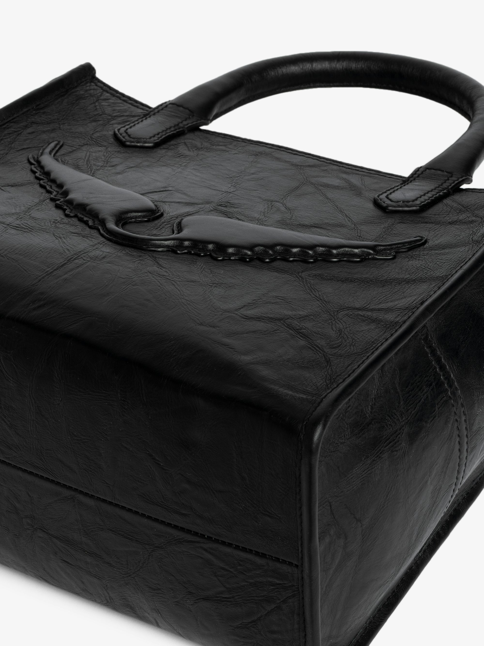 Angel Tote XS Bag - Small bag in crinkled effect leather with double handles, shoulder strap and embossed wings signature.